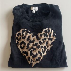 J. Crew Black Sweater with Leopard Heart